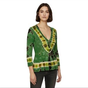 Vintage Y2K Me Ko Green Tie-Dye Ribbed Henley Top Juniors L Womens S-M